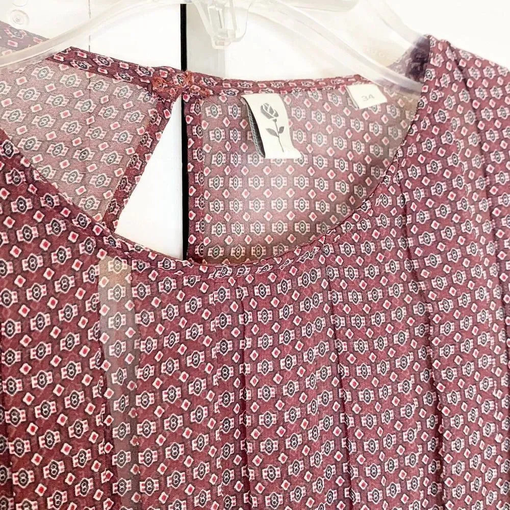Seidensticker Blouse Women’s Long Sleeve Maroon Pleated Front Top Size 34 Small - Picture 5 of 12